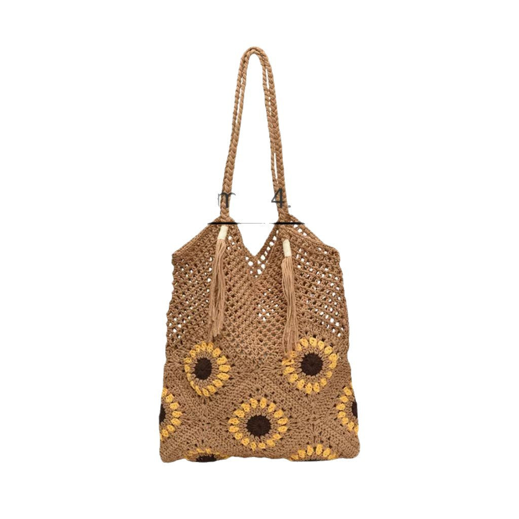 Large and Flexible Bag Made of Natural Material with Flower Pattern Kalsten