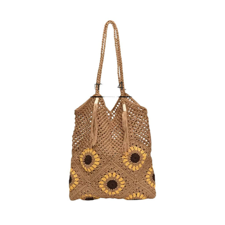 Large and Flexible Bag Made of Natural Material with Flower Pattern Kalsten