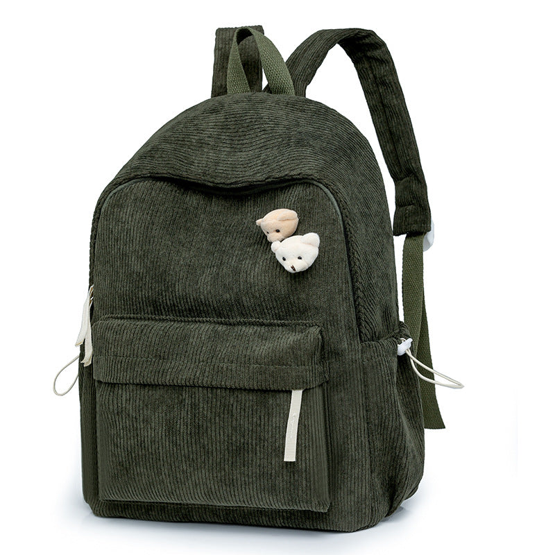 Corduroy Textured Casual School Backpack Kalsten