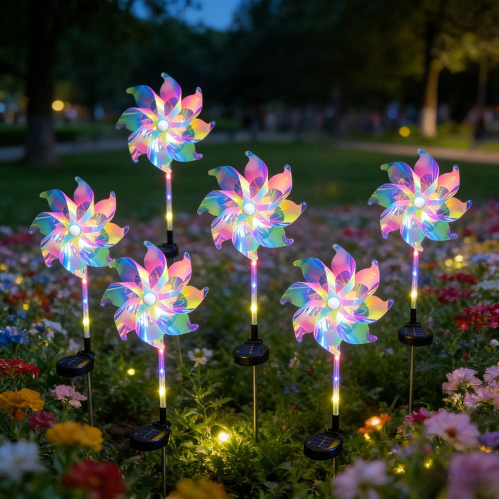 LED Solar-Powered Spinning Pinwheel Pathway Stake Lights Kalsten