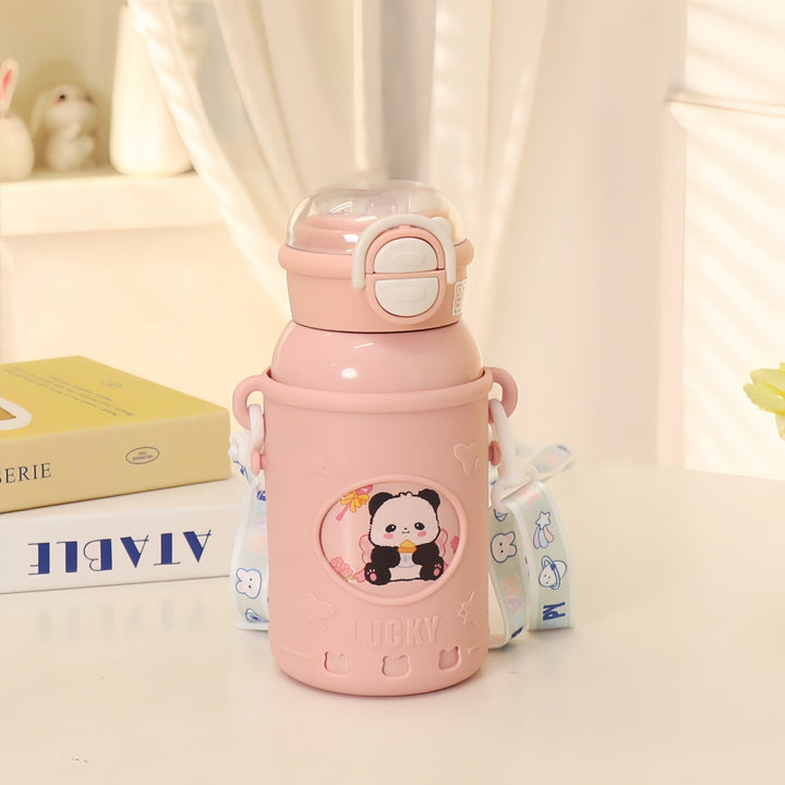 Women's insulated drinking bottle with integrated drinking mechanism and practical carrying strap Kalsten