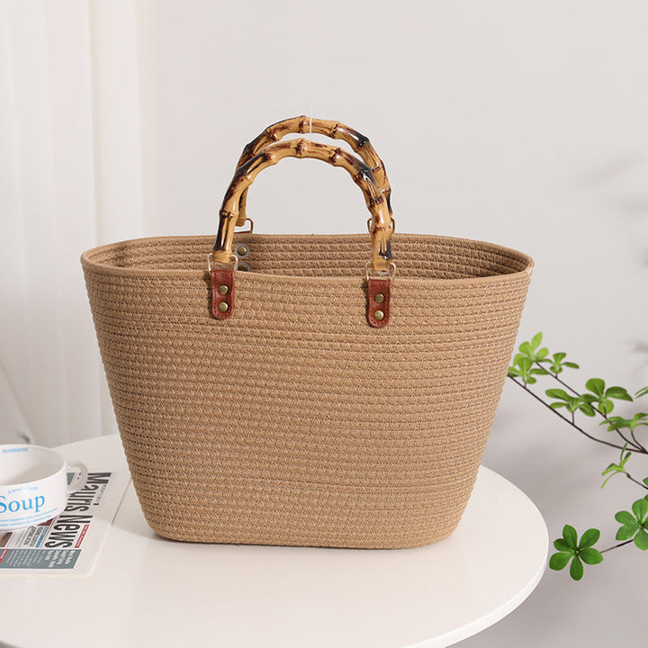 Fashionable straw bag with bamboo handles Kalsten