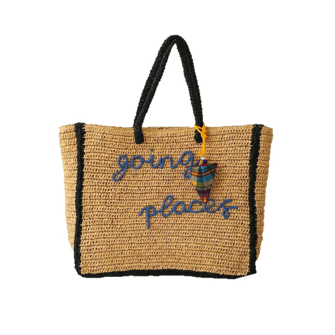 Bast tote bag with colorful patch Kalsten