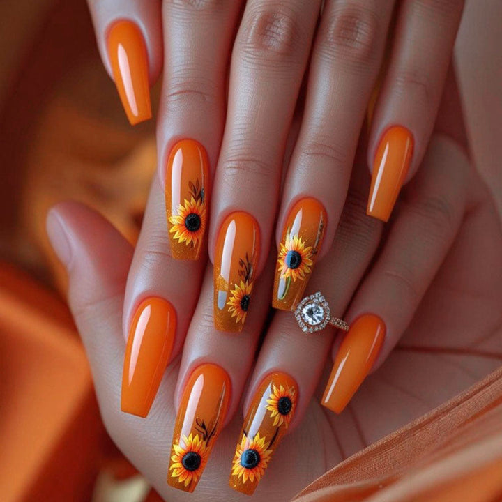 Artificial nails with Lively sunflower motif Kalsten