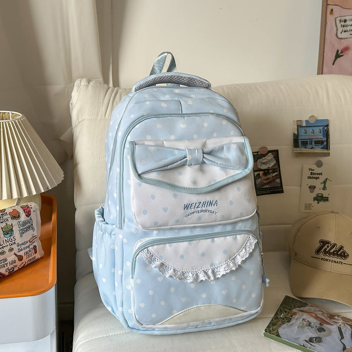 Charming Bow-Embellished Polka Dot School Backpack