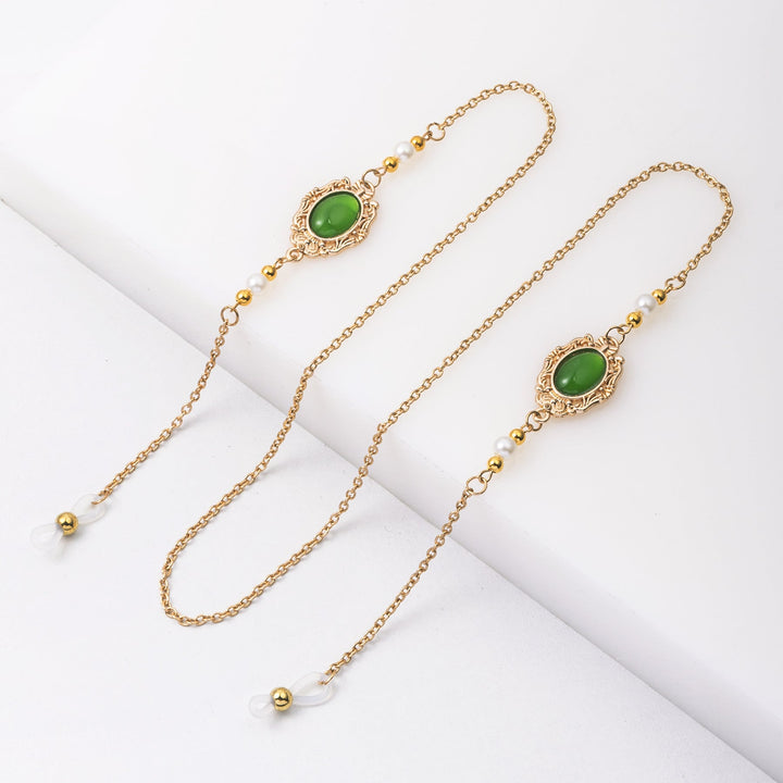 Elegant Pearl and Green Stone Drop Earrings Kalsten
