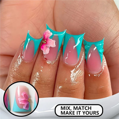 Artistic Press-On Nail Extensions with Floral Accents Acalora