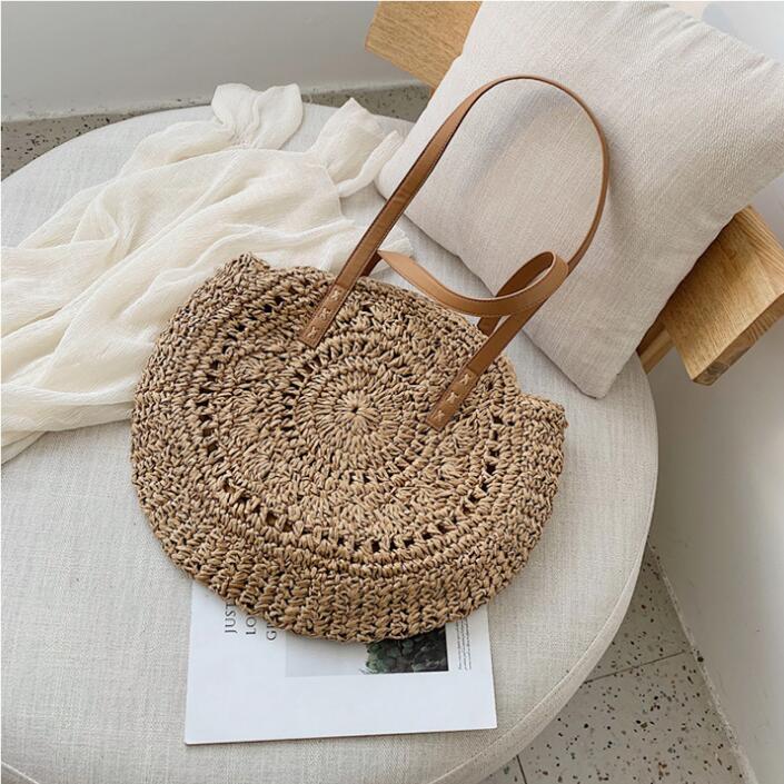Handmade Round Bag Made of Natural Bast Kalsten