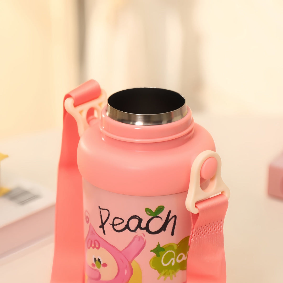 Women's insulated drinking bottle with practical carrying strap and cheerful character design Kalsten
