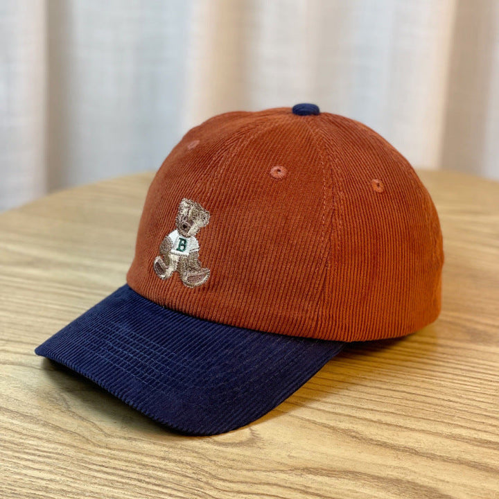 Women's Corduroy Baseball Cap with Teddy Bear Embroidery Kalsten