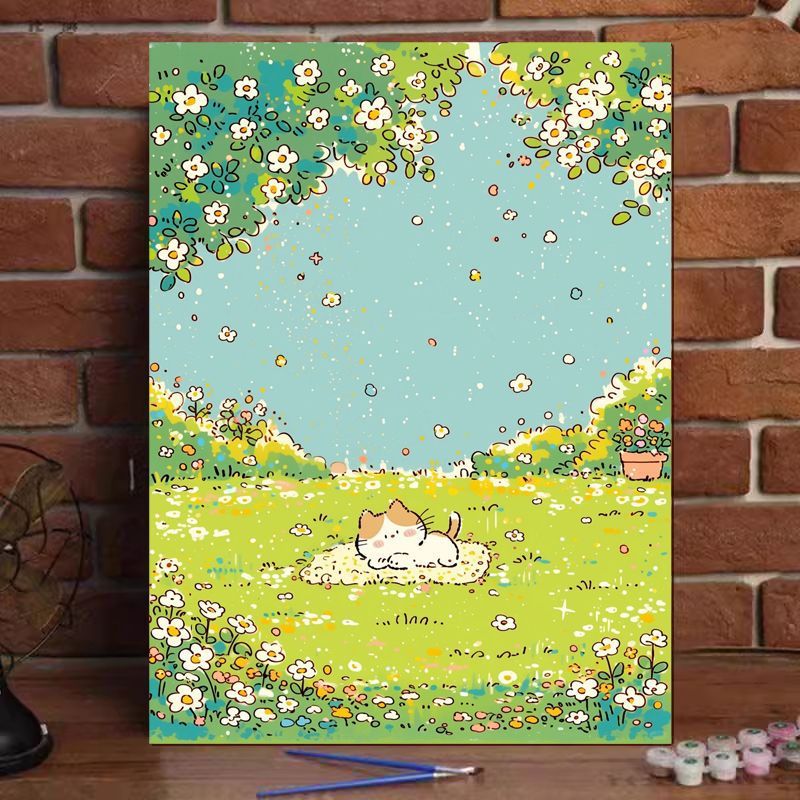 Cute Cat Illustration Canvas Art Print Kalsten