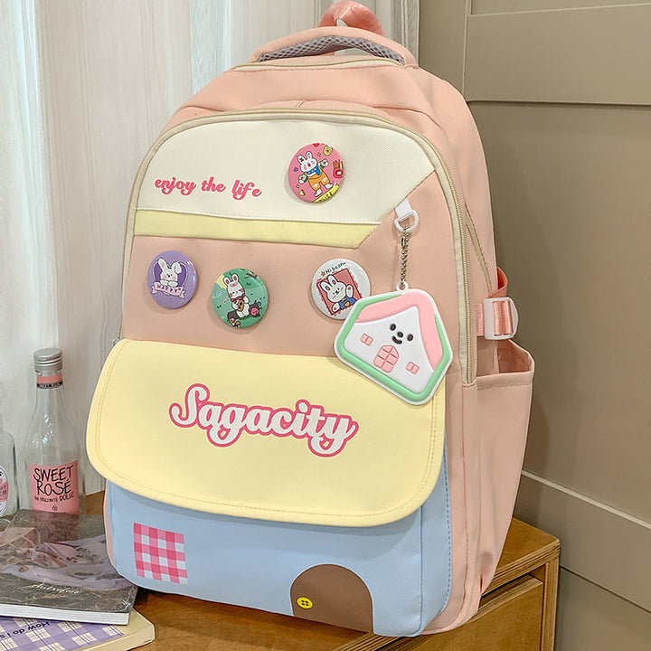 Cute Character-Themed Multi-Pocket School Backpack