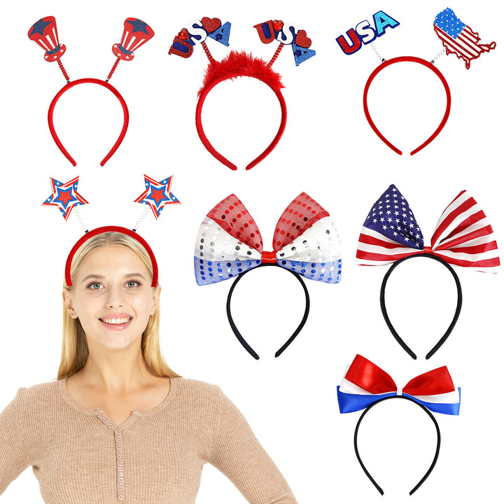 Independence Day patriotic novelty headband with spring-top Uncle Sam hats and glitter accents Kalsten