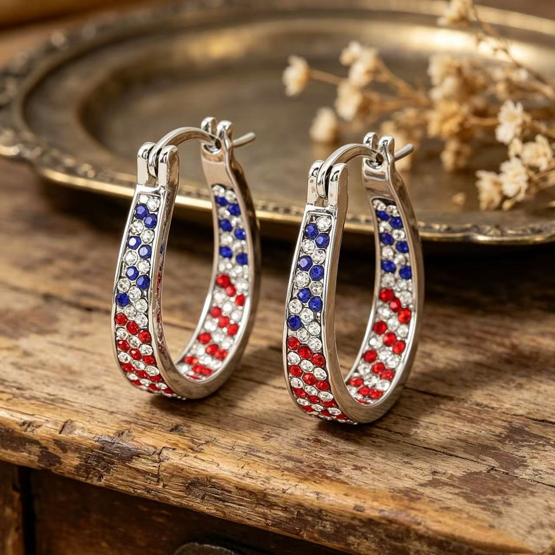 Women's Statement Earrings made of enamel with star and stripe motif and crystal embellishment Kalsten