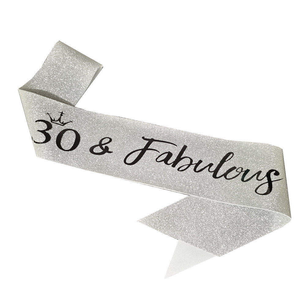 Ladies Glittering Birthday Sash with Festive Print Kalsten