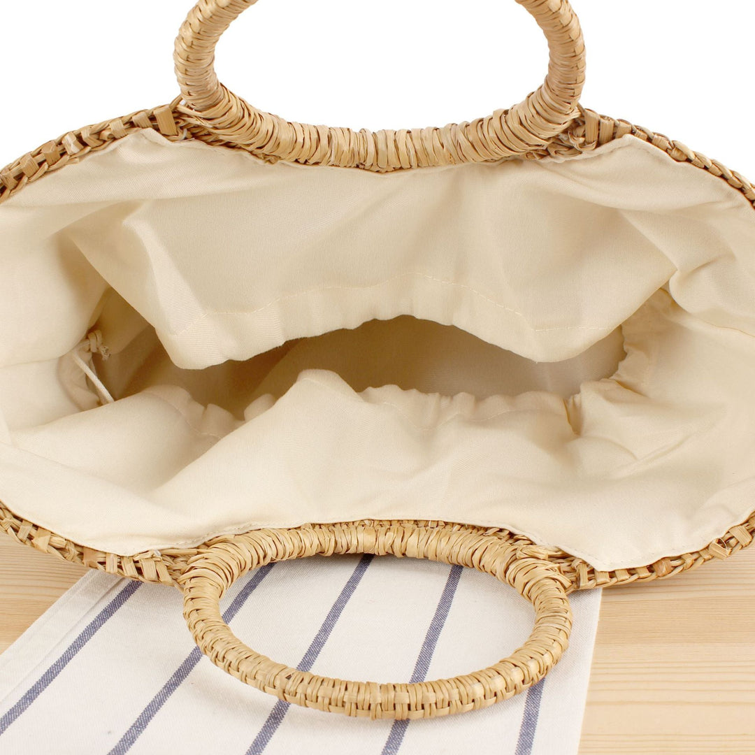 Braided bast shoulder bag with round wooden handles Kalsten