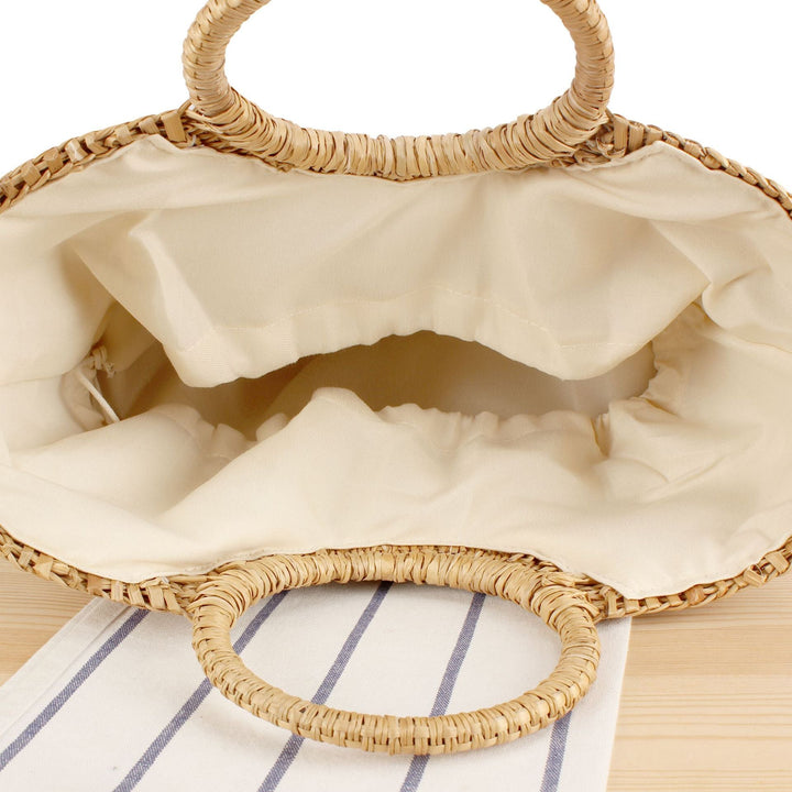 Braided bast shoulder bag with round wooden handles Kalsten