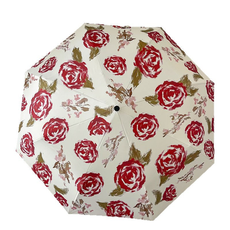 Women's Automatic Folding Umbrella with Floral Pattern Kalsten