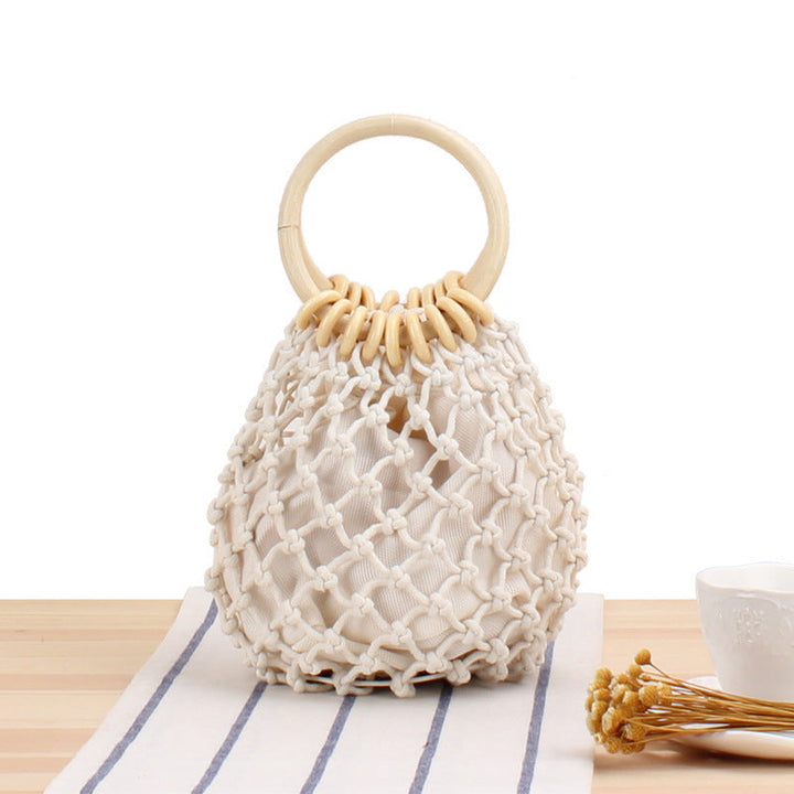 Elegant mesh handbag with wooden handles Kalsten