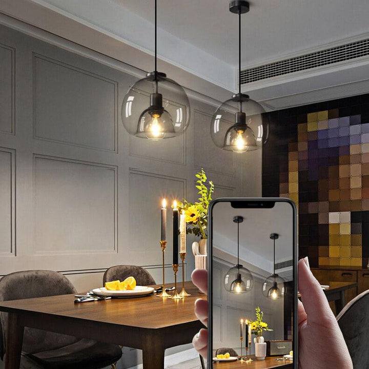 Pendant Light Glass 9.1 in Smoke Gray Adjustable Ceiling Fixture Living Room Bedroom Dining Area Modern Minimalist Hanging Lamp | Kalsten