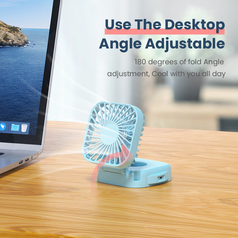 Unisex nan compact foldable clip on handheld desk fan with built in mirror adjustable tilt and USB rechargeable battery Kalsten