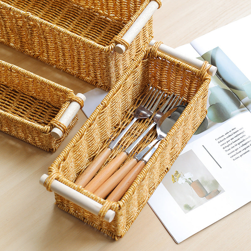 Unisex Rectangular Basket made of woven natural material Kalsten