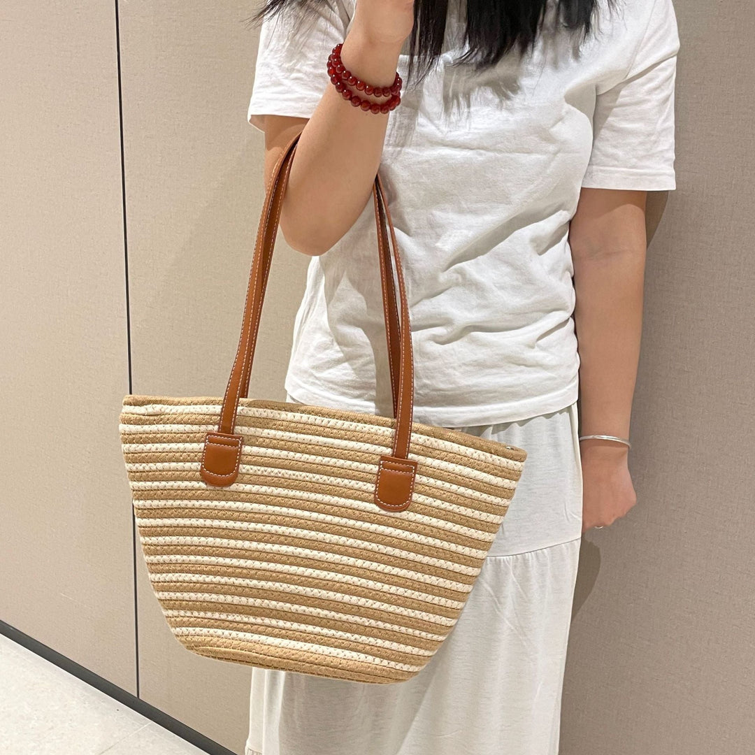 Trendy Basket Bag with Leather Handles Kalsten