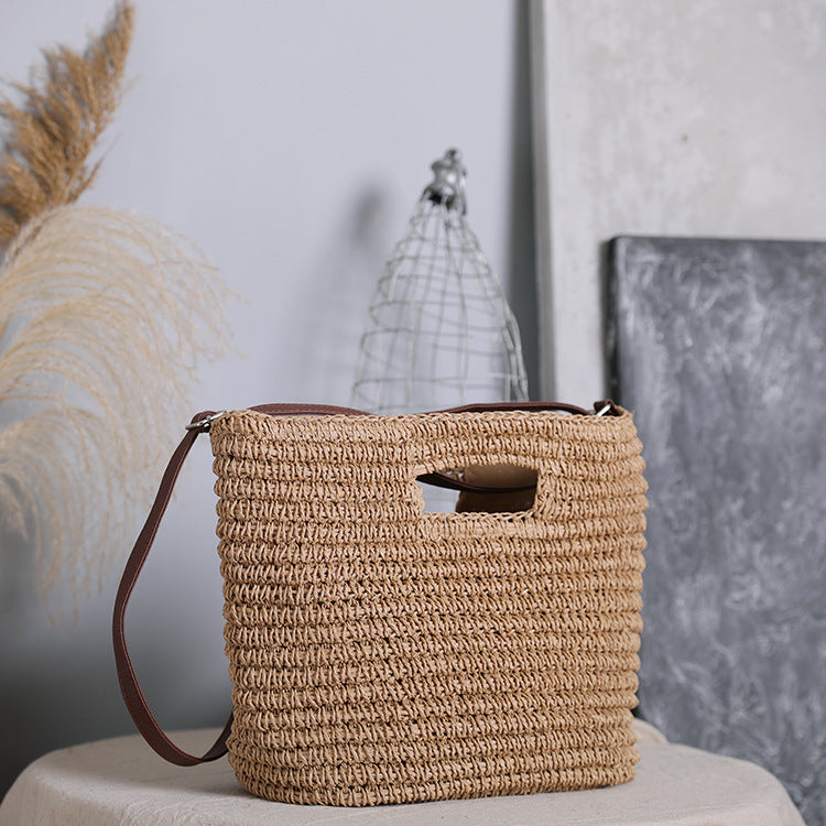 Handbag made of natural cotton with leather handle Kalsten