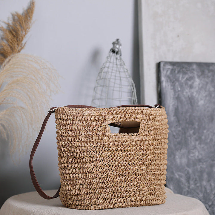 Handbag made of natural cotton with leather handle Kalsten
