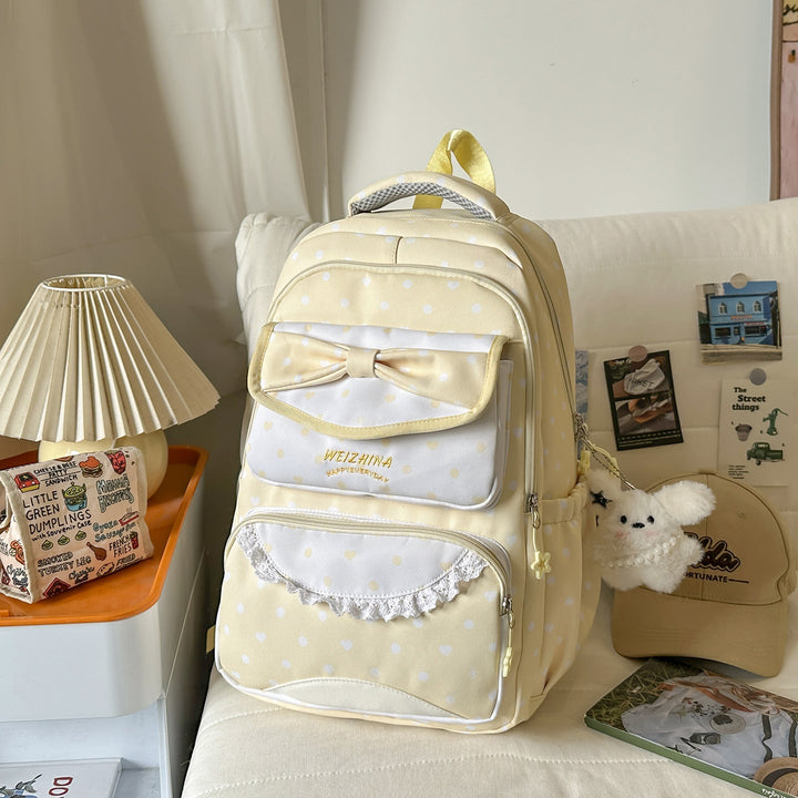 Charming Bow-Embellished Polka Dot School Backpack