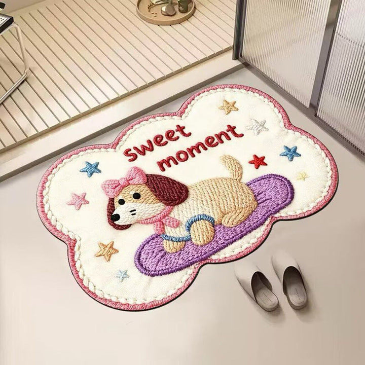 Embroidered Cat-Themed Bath Rug Kalsten