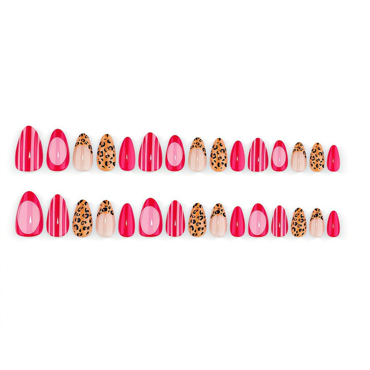 Artificial Nail Set with Stylish Leopard and Stripe Pattern Kalsten