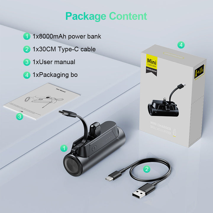 Mini Powerbank with Integrated Charging Cable Kalsten