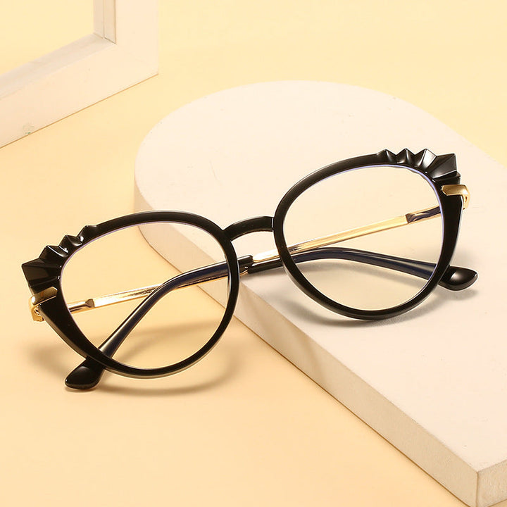 Women's Cat-Eye Prescription Glasses with Glossy Plastic Frame and Gold Accents Kalsten