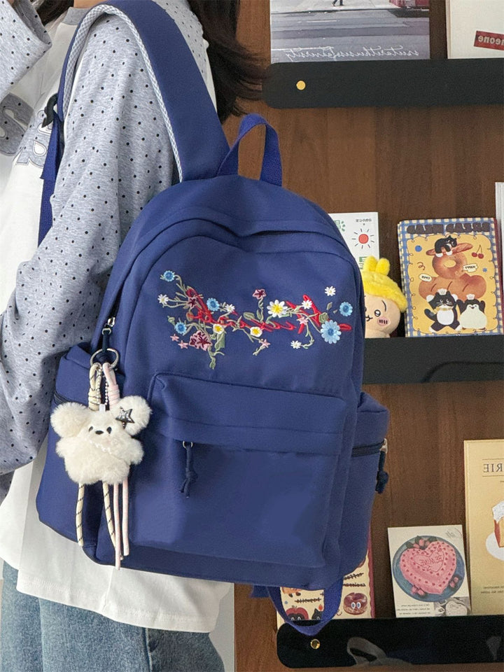 Floral Embroidered School Backpack