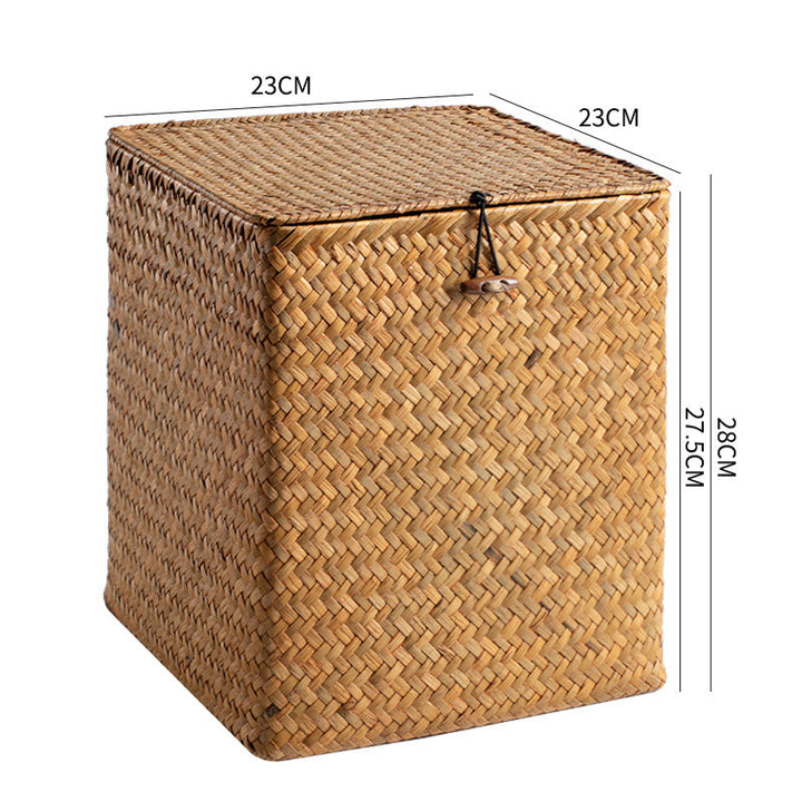Unisex Rectangular Storage Basket with Lid made of Natural Material Kalsten