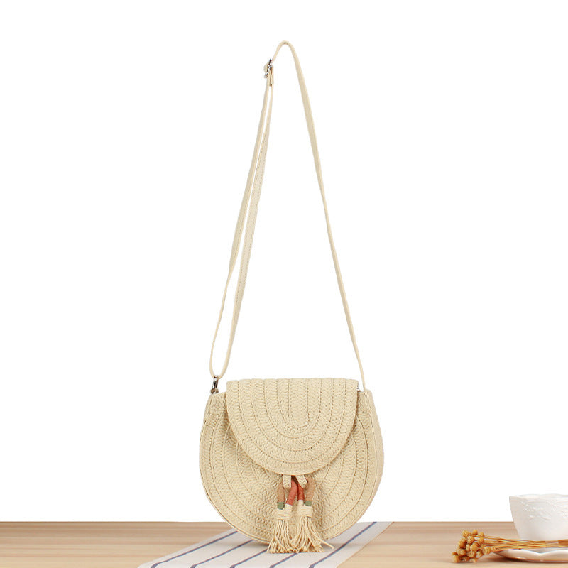 Round Bast Crossbody Bag with Tassels by Kalsten