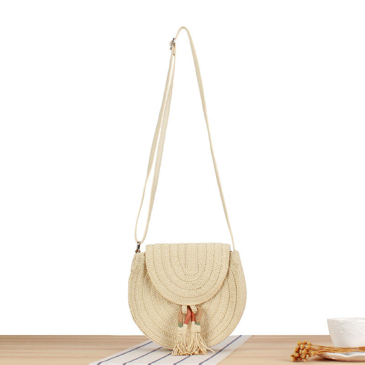 Round Bast Crossbody Bag with Tassels by Kalsten