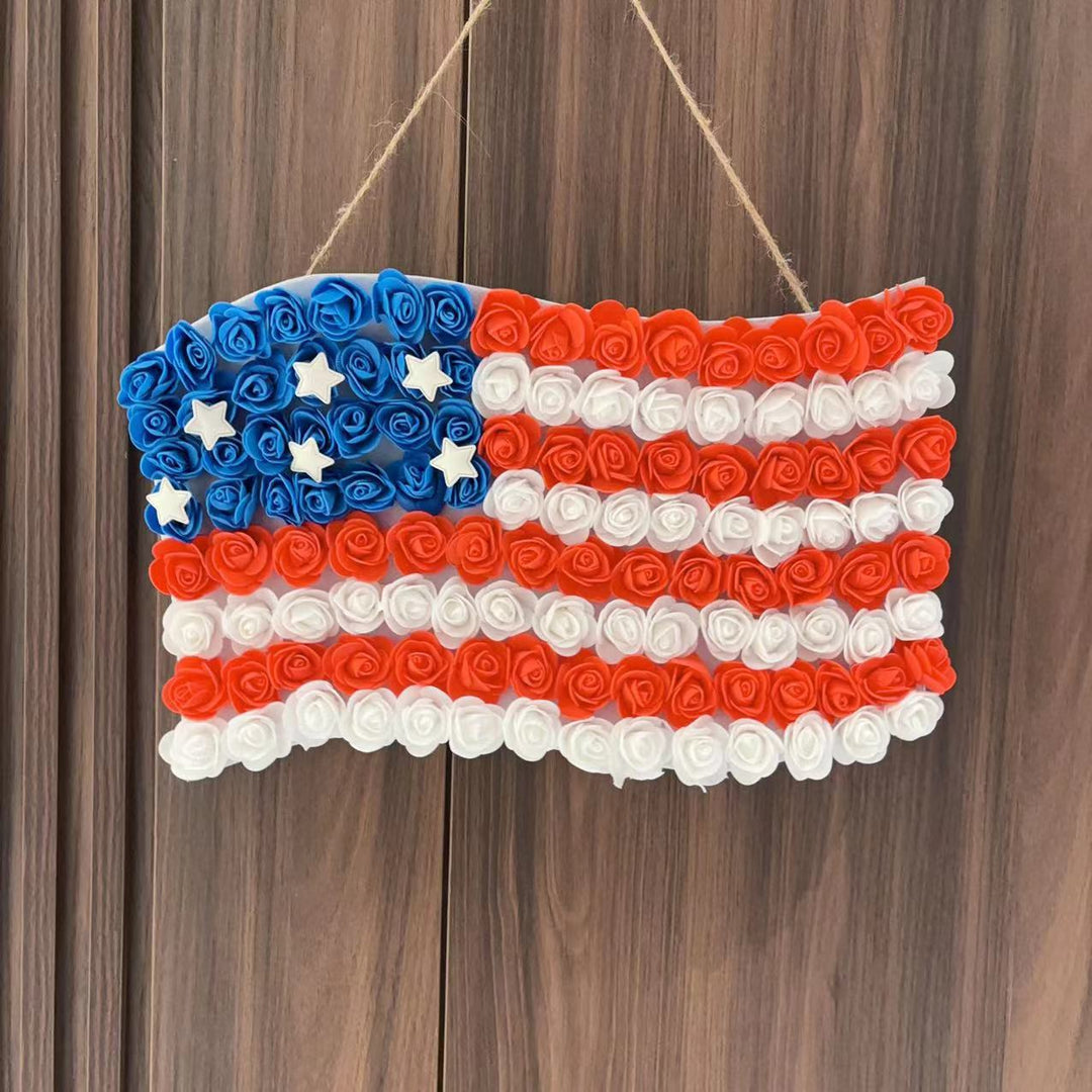 Unisex hanging decoration in flag shape made of foam roses with star applications Kalsten