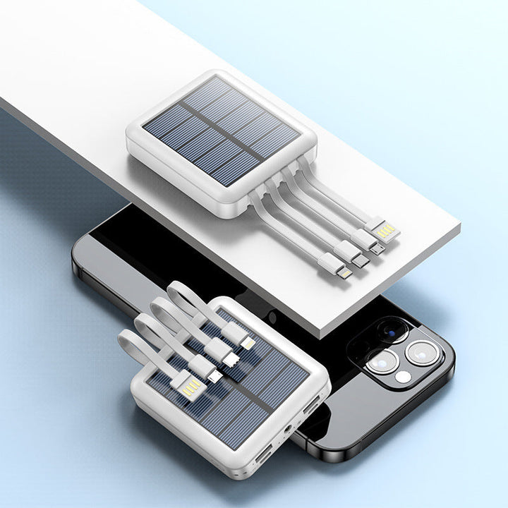 Portable solar power bank with integrated charging cables and efficient fast charging function Kalsten