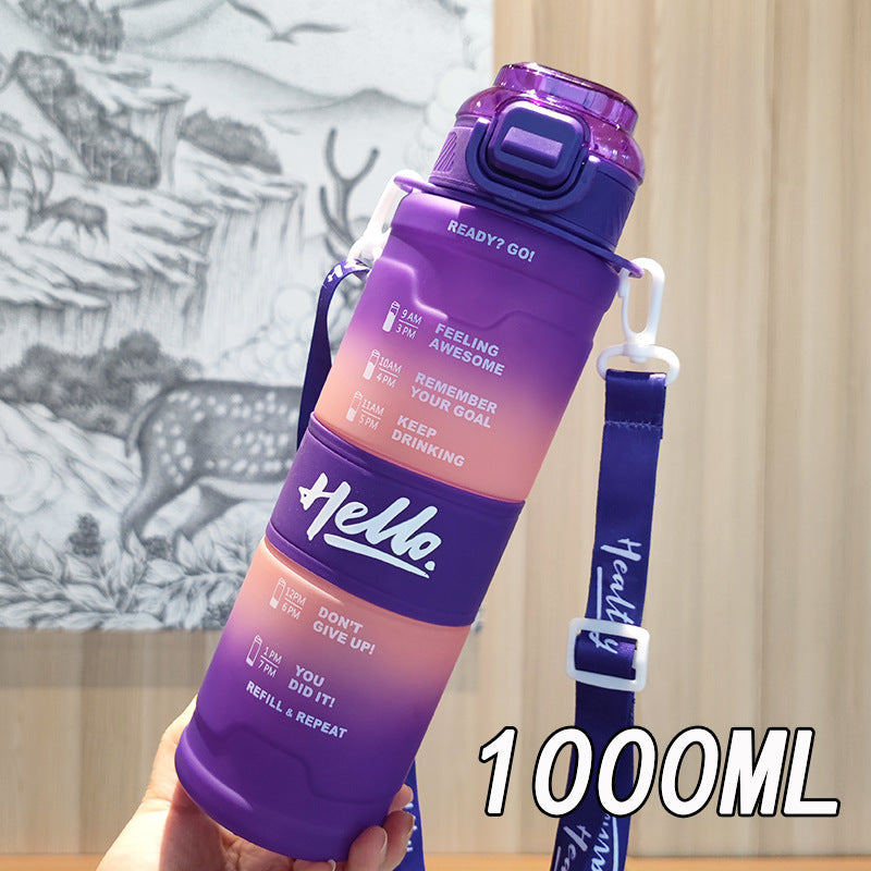 Women's motivation water bottle with time display and shoulder strap Kalsten