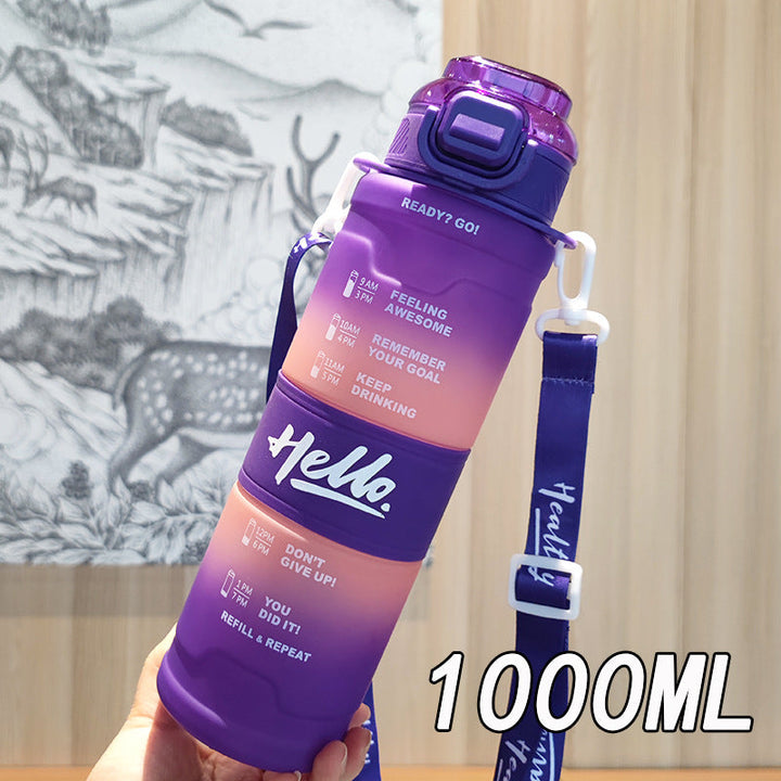 Women's motivation water bottle with time display and shoulder strap Kalsten