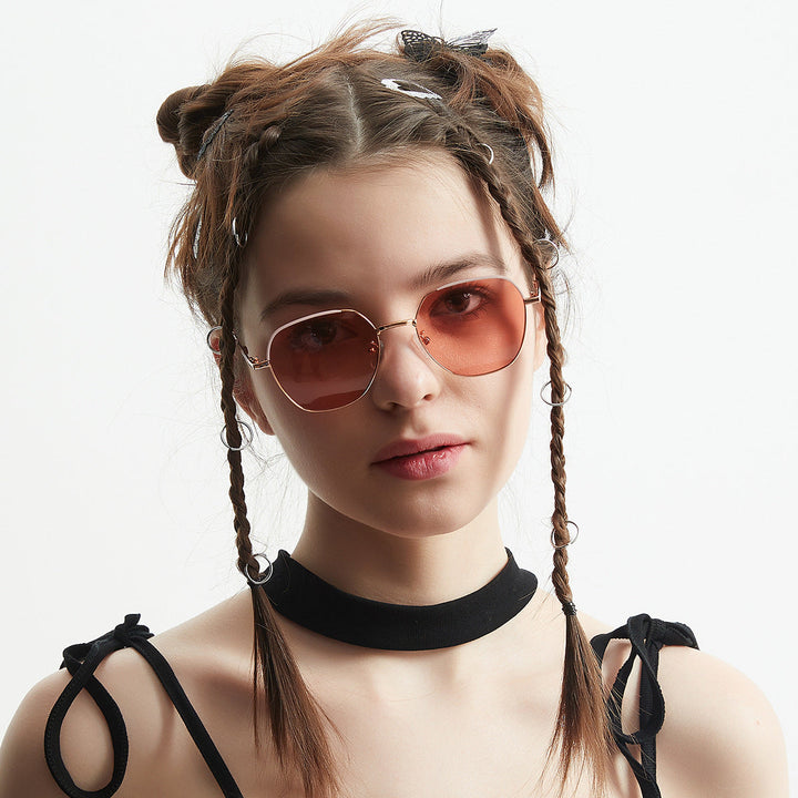 Women’s fashionable sunglasses with slim metal frame and blue lenses Kalsten