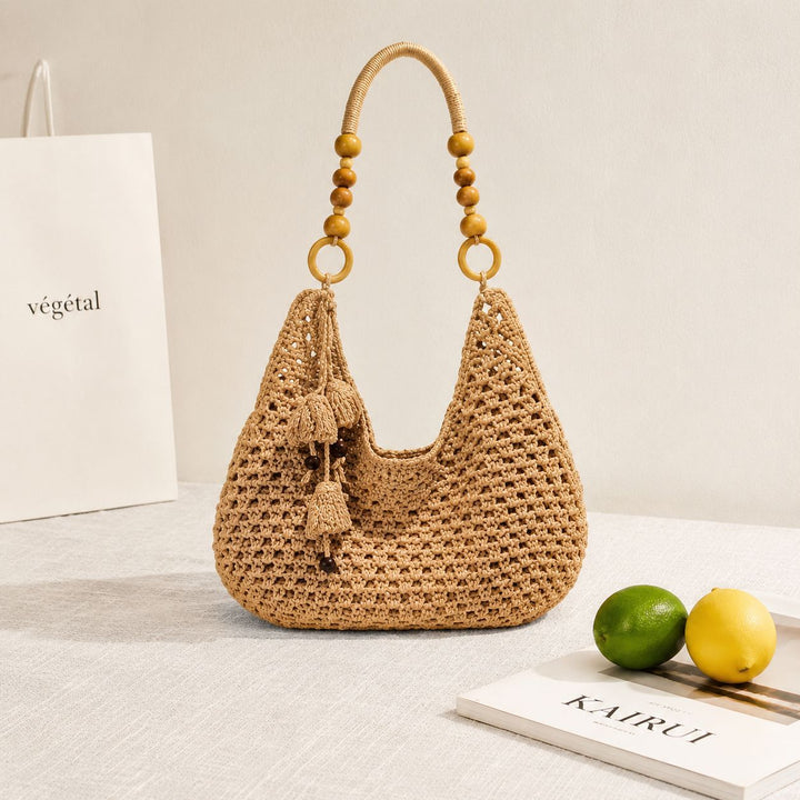 Handcrafted Macrame Shoulder Bag with Wooden Handles Kalsten