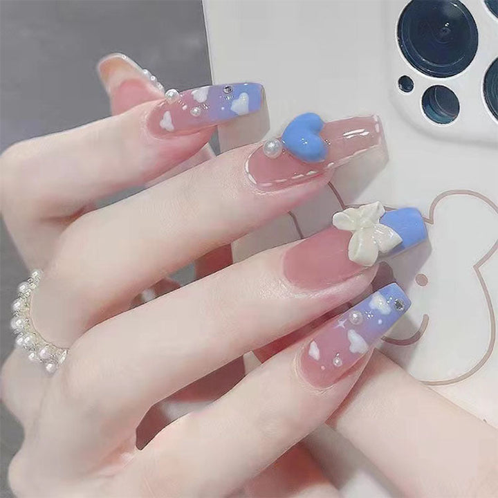 Stylish art false nails with heart design and glitter Kalsten