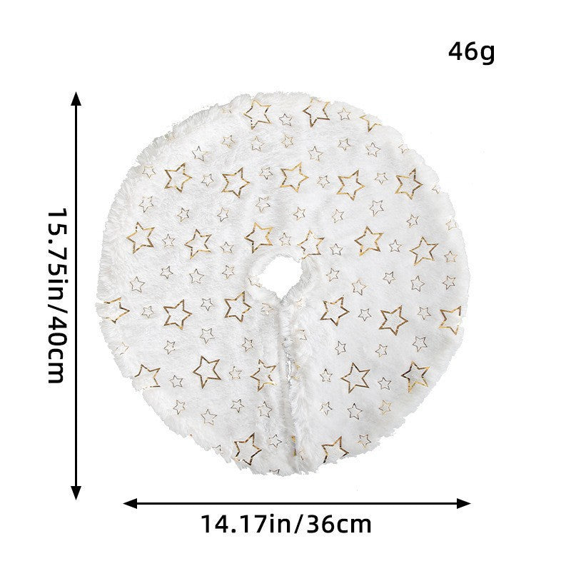 Plush Round Faux Fur Christmas Tree Skirt With Gold Star Print And Center Slit Closure