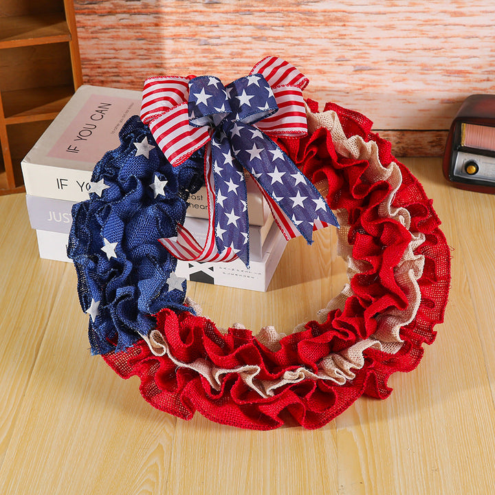 Unisex nan more patriotic Jute door wreath with star and stripe design and decorative bow Kalsten