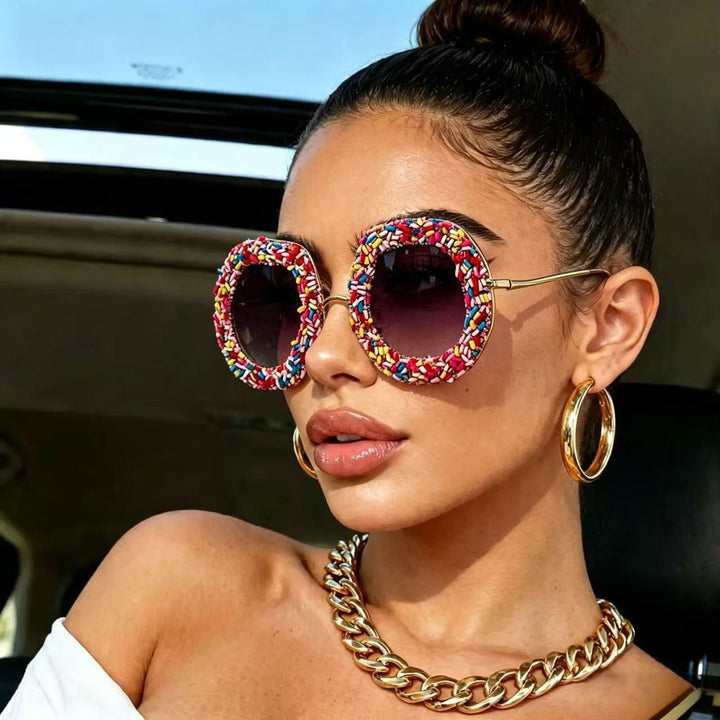 Ladies creative designer sunglasses with colorful jewelry frame Kalsten