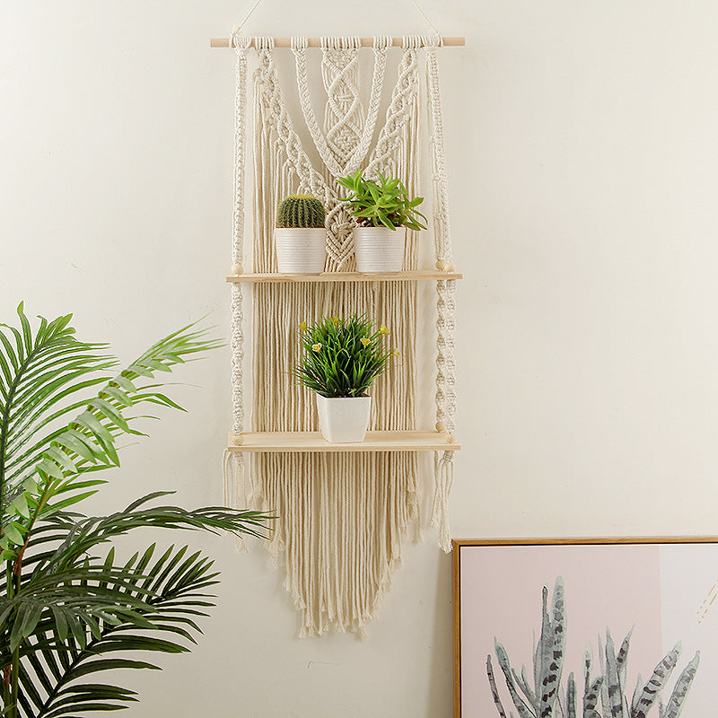 Decorative Macramé Wall Shelf with Dual Plant Holders Acalora