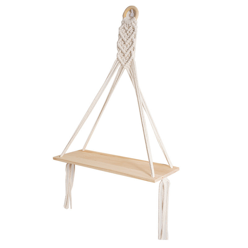 Macramé Floating Shelf with Natural Wooden Accents Acalora
